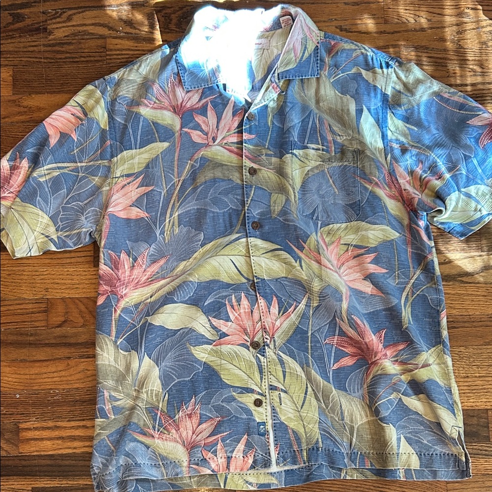 Tommy Bahama Blue and Green Floral Men's Shirt